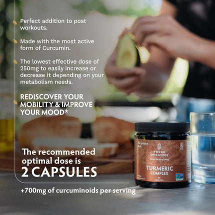 TRIBE ORGANICS Turmeric Curcumin C3 Complex with BioPerine 1050mg | Natural Joint Support | 95% Curcuminoids & Black Pepper for High Absorption | 60 Vegan Capsules