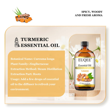 EUQEE Turmeric Essential Oil 118ml (4 Fl. Oz) | Pure Turmeric Oil for Diffusers, DIY Soap & Candles