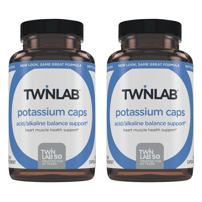 Twinlab Potassium Caps - Electrolyte Support for Heart & Muscle Health (180 Capsules, Pack of 2)