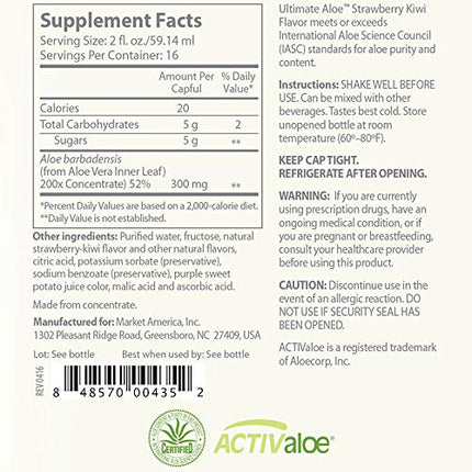 Ultimate Aloe Aloe Vera Juice – Gut Health, Digestive Comfort, Immune Support (Strawberry Kiwi, 16 Servings)