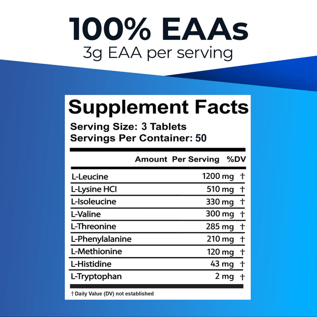 Ultimate 100% Essential Amino Acids for Cutting & Workouts | 9 EAAs, 40% Leucine, Keto & Vegetarian Tablets (150)