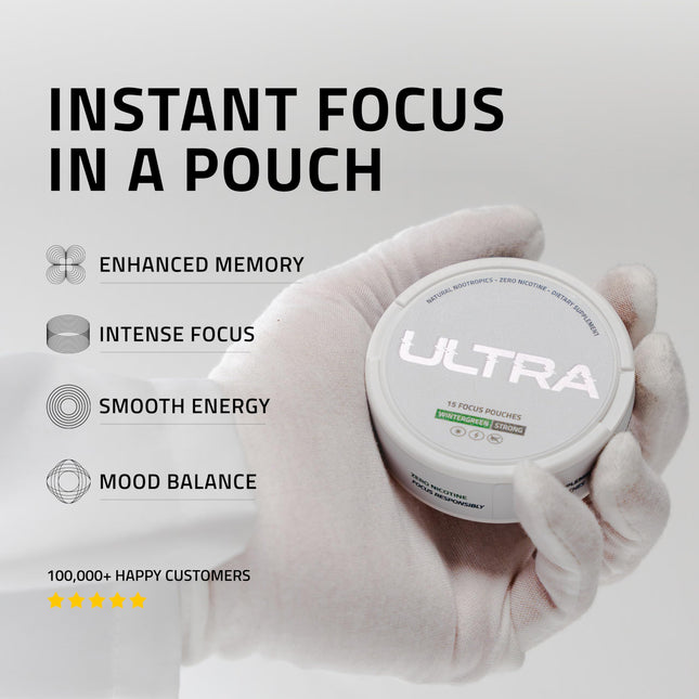 Ultra Focus Pouches – Cool Mint (3 Cans) Nicotine-Free & Caffeine-Free Nootropic Energy
