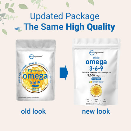 Ultra Omega 3-6-9 3600mg - 300 Burpless Softgels, Lemon | Non-GMO