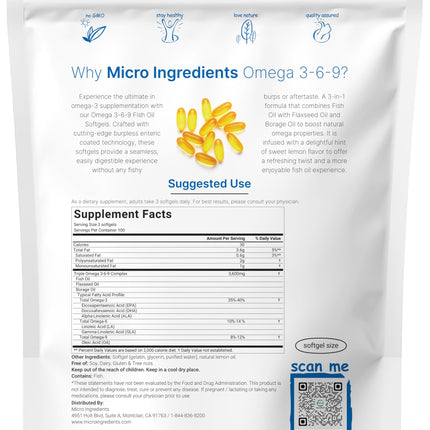 Ultra Omega 3-6-9 3600mg - 300 Burpless Softgels, Lemon | Non-GMO