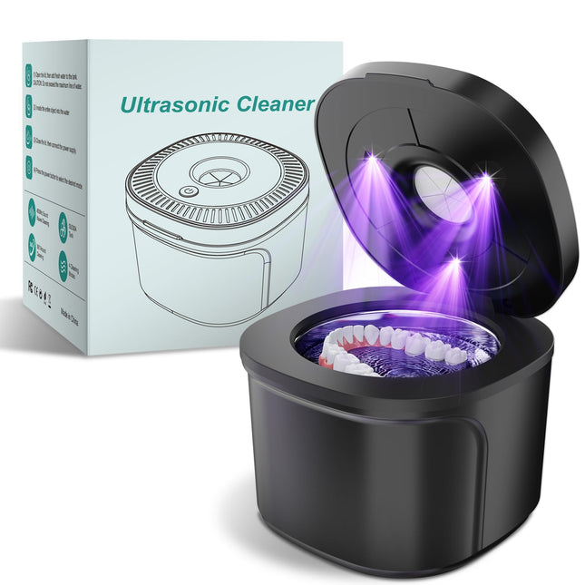 Ultrasonic Retainer Cleaner with UV Light - 45kHz Cleaning Pod (Black)