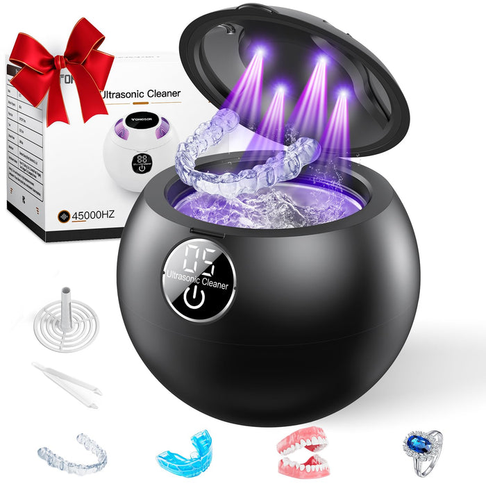 Ultrasonic Retainer Cleaner Machine - 45kHz, 200ml Pod, 3 Modes, Black