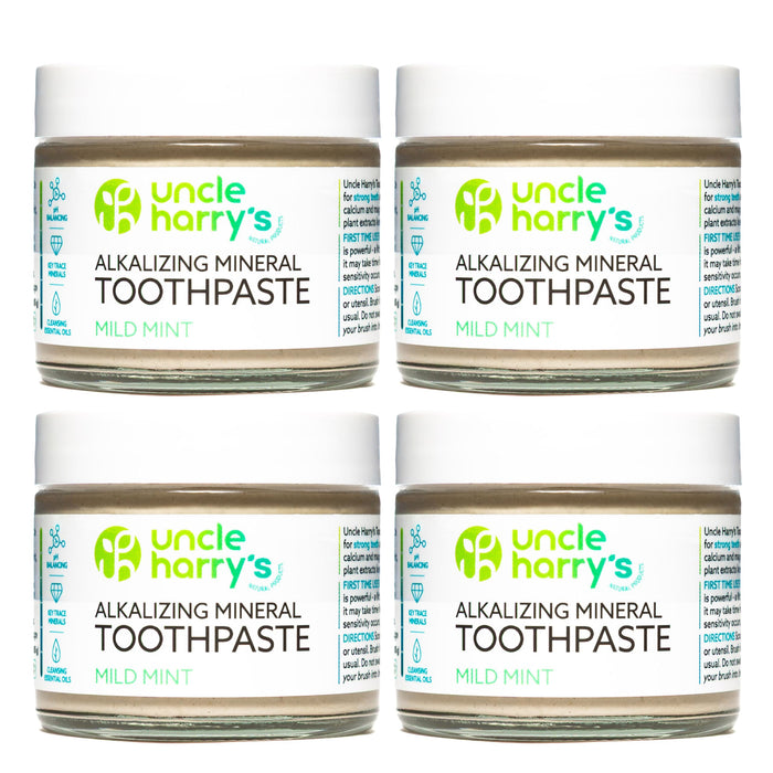 Uncle Harry's Mild Mint Remineralizing Toothpaste - Natural Whitening, Fresh Breath, Enamel Support | Vegan, Fluoride Free, 3 Oz (4 Pack)