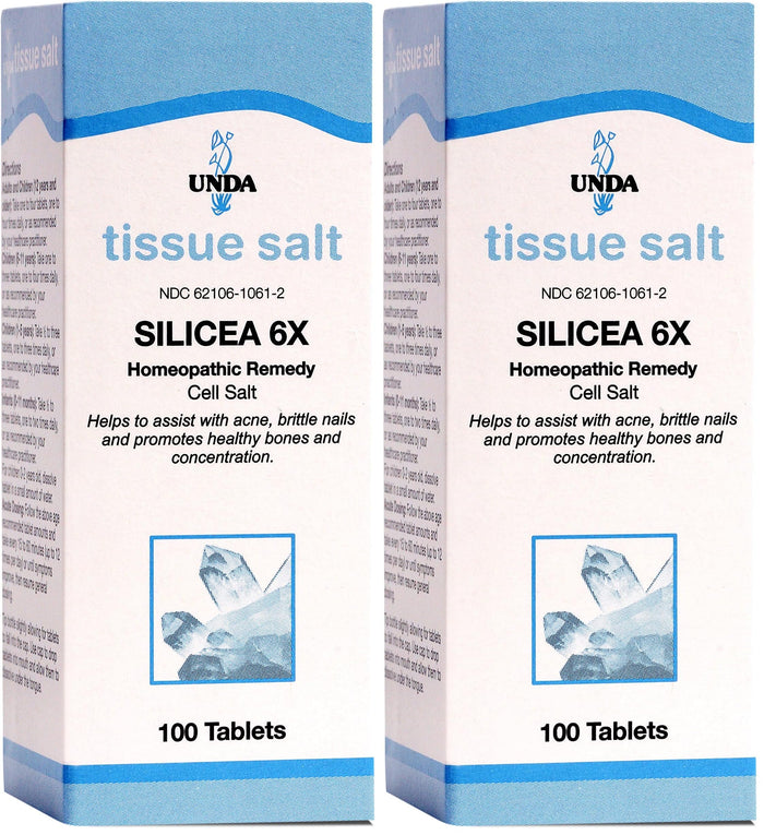 UNDA Silicea 6X Salt | Homeopathic Remedy for Mild Acne & Brittle Nails | 100 Tablets (Pack of 2)