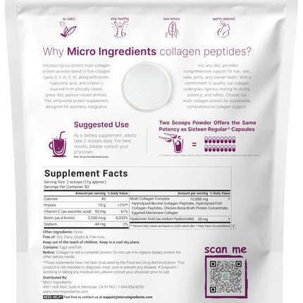 Micro Ingredients Multi Collagen Peptides Powder 2lb – Full Spectrum Types I, II, III, V, X + Hyaluronic Acid, Biotin & Vitamin C | Unflavored | Keto & Paleo | Non-GMO