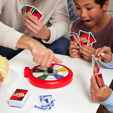 UNO Spin Card Game with Spinner Wheel – Family Party Game