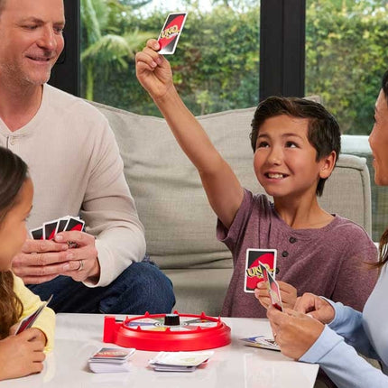 UNO Spin Card Game with Spinner Wheel – Family Party Game