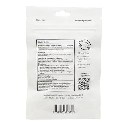 Unpaste Toothpaste Tablets - New Formula, Fluoride Mint, Xylitol Free, 250ct