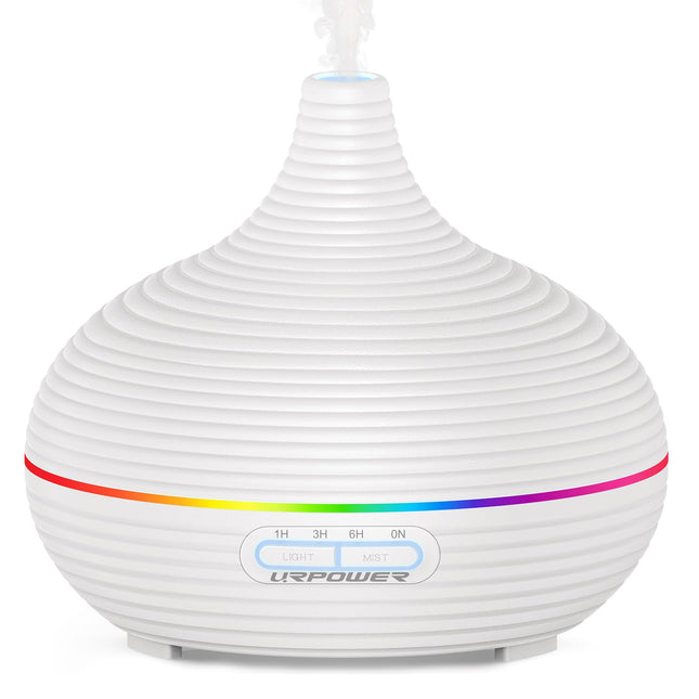 URPOWER 300ML Essential Oil Diffuser – Ultrasonic Aroma Diffuser with 7 LED Lights, Auto-Off, 1H/3H/6H Timers for Home & Office