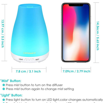 URPOWER 2nd Version Essential Oil Diffuser – 7 Color LED Lights, Auto Shut-Off, White