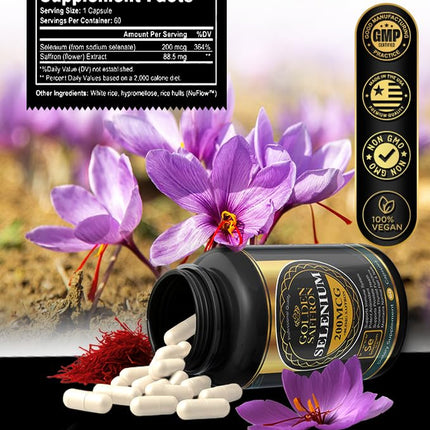 Golden Saffron Selenium - 200 mcg Selenium & 88.5 mg Saffron Extract | Made in USA