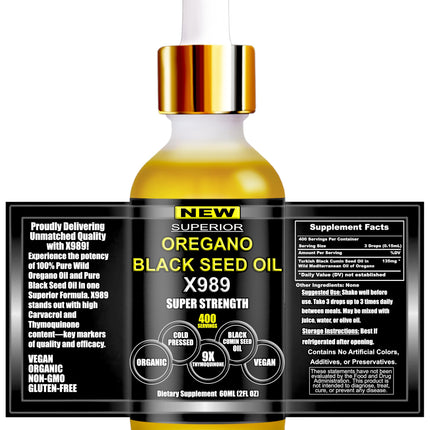 SUPERIOR FULVIC HUMIC X935 – Oil of Oregano with Black Seed Oil Drops, 400 Servings, 2-in-1 Organic Liquid