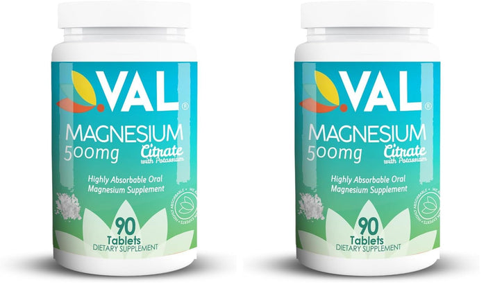 VAL Magnesium Citrate + B6 + Potassium, 90 Tablets (Pack of 2)