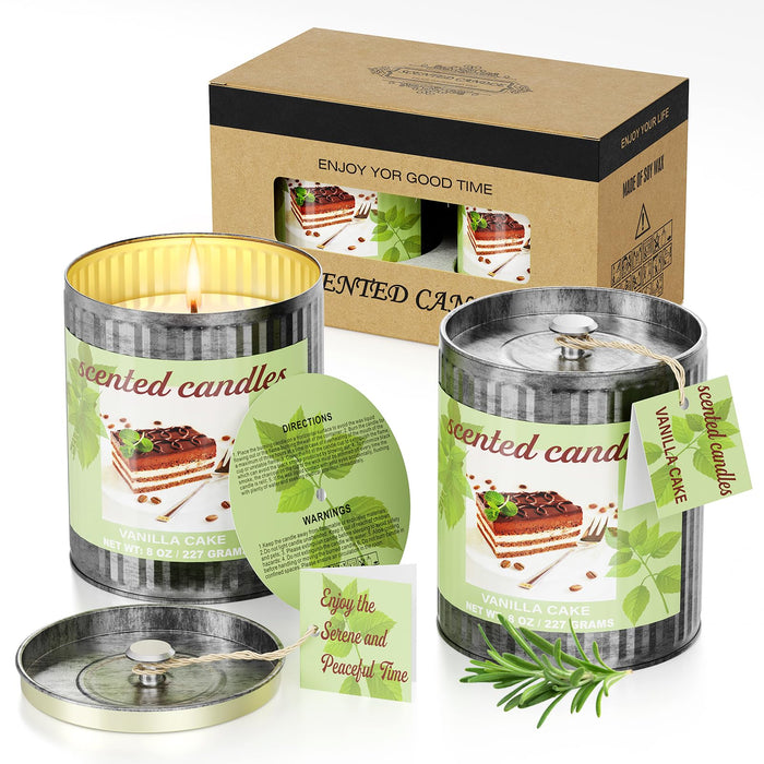 Scented Candles for Home - 2 Pack 8oz Vanilla Cake Soy Wax Gift Set
