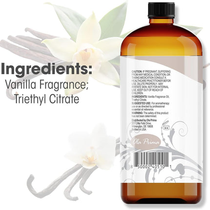 Ola Prima Vanilla Essential Oil 16oz – Therapeutic Grade Big Bottle for Aromatherapy, Diffusers & Candle Making, Vanilla Candle Scent
