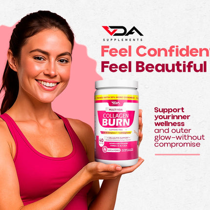VDA Collagen Burn – Flavorless Hydrolyzed Collagen with Peptides (Types I–X) | 40 Servings