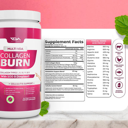 VDA Collagen Burn – Flavorless Hydrolyzed Collagen with Peptides (30 Servings)
