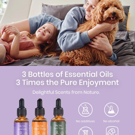 VTS Essential Oils Set – Lavender, Sweet Orange & Tea Tree | Premium Grade with Droppers