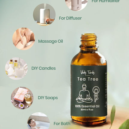 VEDA TINDA SCENT Tea Tree Oil with Dropper – 3x1oz for Diffuser & Skin/Hair Care