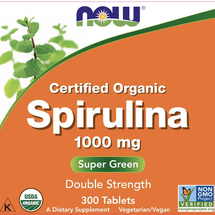NOW Foods Organic Spirulina 1000mg Tablets – 300 Count, Non-GMO