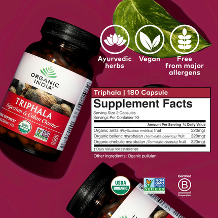 Organic India Triphala Capsules - Digestive & Immune Support, 180 Capsules