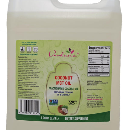 Verdana MCT Oil – 100% Coconut-Derived, 1 Gal | Kosher, Vegan, Non-GMO