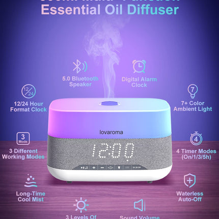 Versatile 300ml Essential Oil Diffuser with Bluetooth Speaker & Alarm Clock