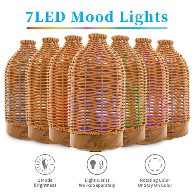 Victoria Aroma Essential Oil Diffuser | 100ml Rattan Diffuser with 7 LED Lights