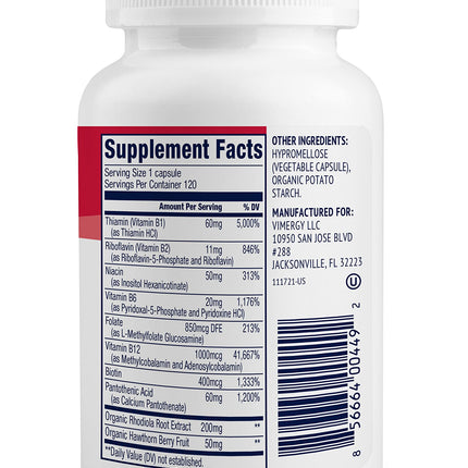 Vimergy Adapto-B Complex – High Potency 8 B Vitamins, Rhodiola & Hawthorn (120 Servings)