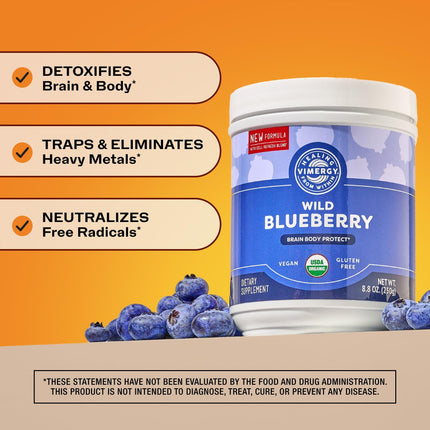 Vimergy Brain Body Protect – Wild Blueberry Powder with Horsetail & Bamboo Silica (250g, Organic, Vegan)