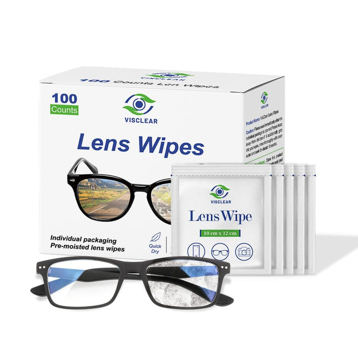 VisClear Lens Wipes for Eyeglasses - Ocean Scent, 100 Count, Individually Wrapped