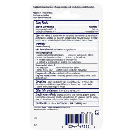 Visine Advanced Relief Redness Reliever Eye Drops, 0.28 oz | Compact Redness-Relief for Eyes