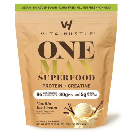 VitaHustle ONE Max Protein + 5g Creatine – Vanilla Ice Cream, 15 Servings