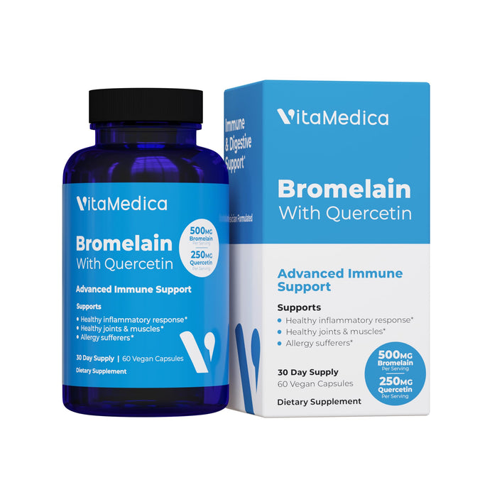 VitaMedica Bromelain & Quercetin Supplement – 500mg Bromelain / 250mg Quercetin, 2400 GDU, 60 Vegan Capsules (30 Servings)