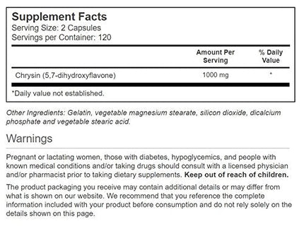 Vitacost Chrysin 5,7-Dihydroxyflavone 1000 mg per Serving | 240 Capsules