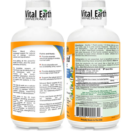 Vital Earth Minerals Fulvic Humic Mineral Blend Liquid 2-Pack – 70+ Trace Minerals & Electrolytes