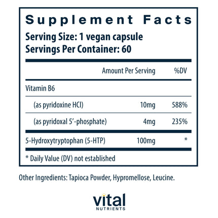 Vital Nutrients 5-HTP 100mg | Vegan Serotonin Support | Sleep & Stress | Gluten-Free & Non-GMO | 60 Capsules
