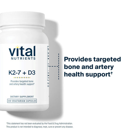 Vital Nutrients Vitamin D3 + K2 2000 IU — Bone & Muscle Support | 120 Capsules