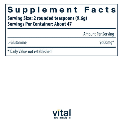 Vital Nutrients Glutamine Powder | GI Support, Gluten Free, Non-GMO 450g
