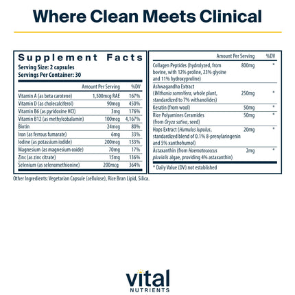 Vital Nutrients Hair Growth Vitamins Complex for Women | Fuller, Thicker Hair | 60 Count | Vegan & Gluten Free