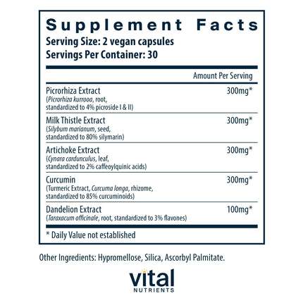 Vital Nutrients Liver Support II – Vegan Herbal Capsule Blend with Picrorhiza, Milk Thistle & Curcumin | Gluten-Free 60 Capsules