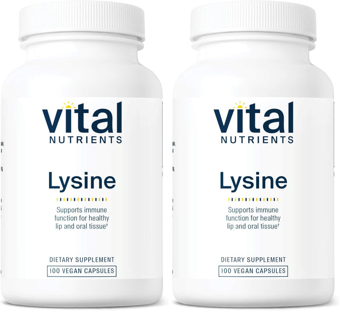 Vital Nutrients Lysine | Immune Support & Lip/Oral Tissue Health | 100 Capsules (Pack of 2)