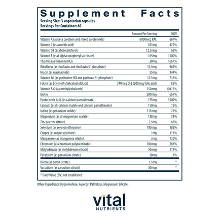 Vital Nutrients Multi-Nutrients 2 - Citrate/Malate Formula (Copper, No Iron) | 180 Vegetarian Capsules