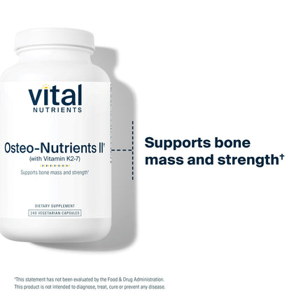 Vital Nutrients Osteo-Nutrients II | Vitamin K2 + D3, Calcium, Magnesium, Boron for Bone Strength & Heart Support | Vegetarian | 240 Capsules