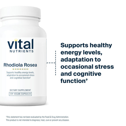 Vital Nutrients Rhodiola Rosea | Energy, Memory & Stress Support | 120 Capsules | Gluten, Dairy & Soy Free | Non-GMO