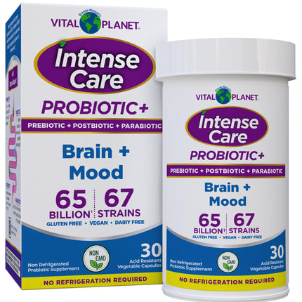 Vital Planet Intense Care Brain & Mood Probiotics – 65B CFU, 67 Strains, 30 Ct